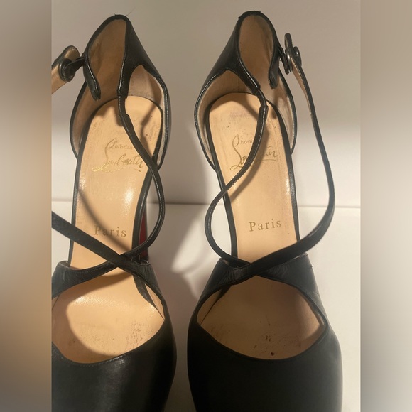 CHRISTIAN LOUBOUTIN Black Leather Criss Cross Platform Pumps Size 38.5 - Picture 3 of 7